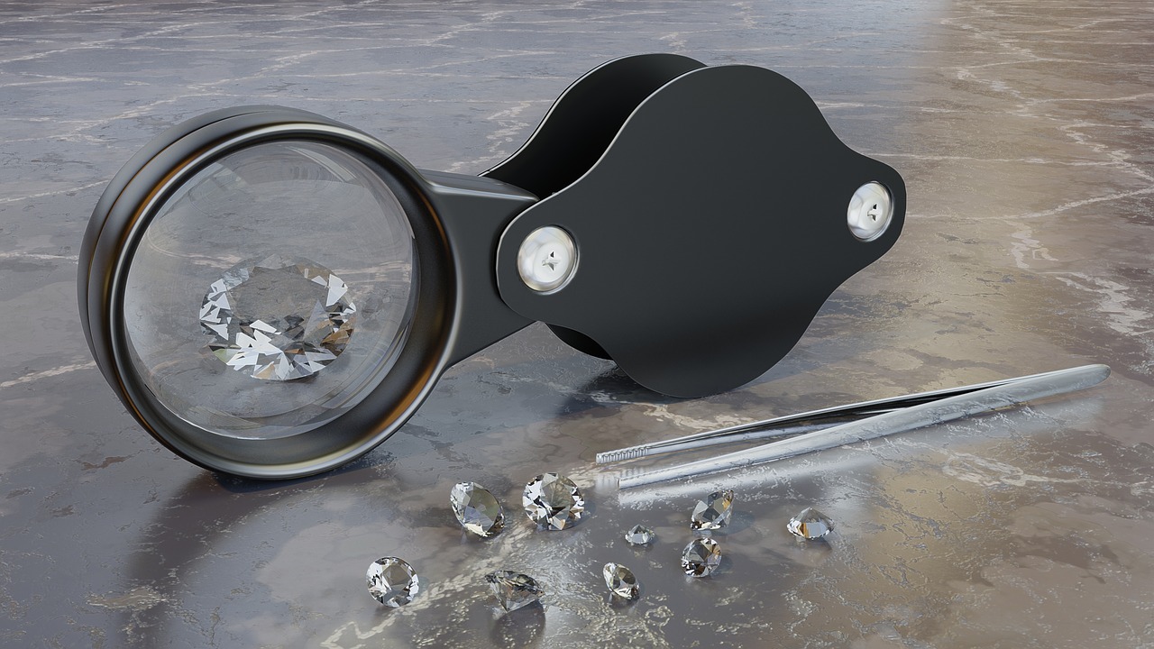 magnifying glass  diamonds  tweezers free photo