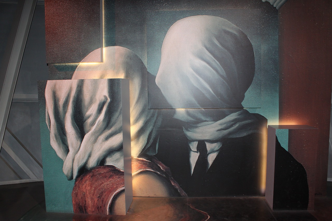 magritte  painting  couple free photo