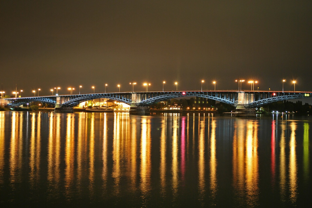 mainz theodor heuss bridge night photography free photo