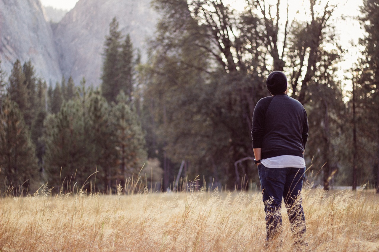 man looking away landscape free photo