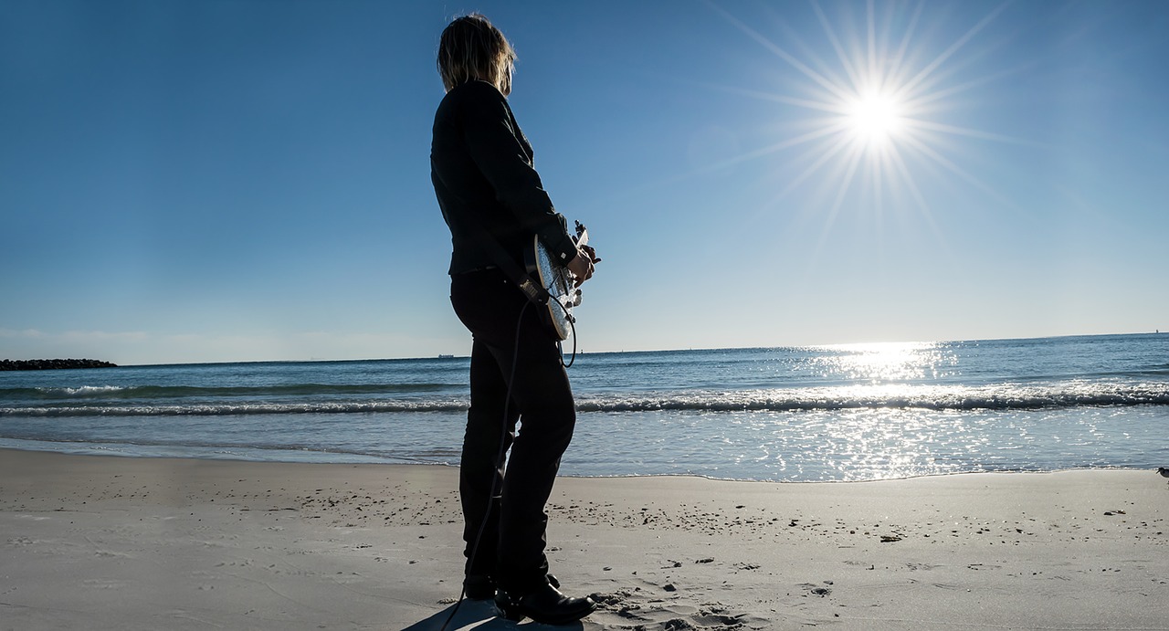 man guitar beach free photo