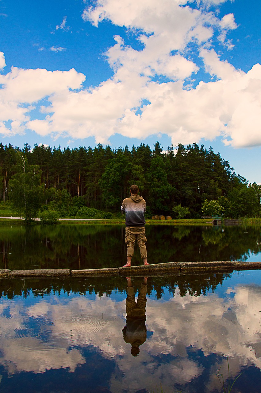 man pond water free photo