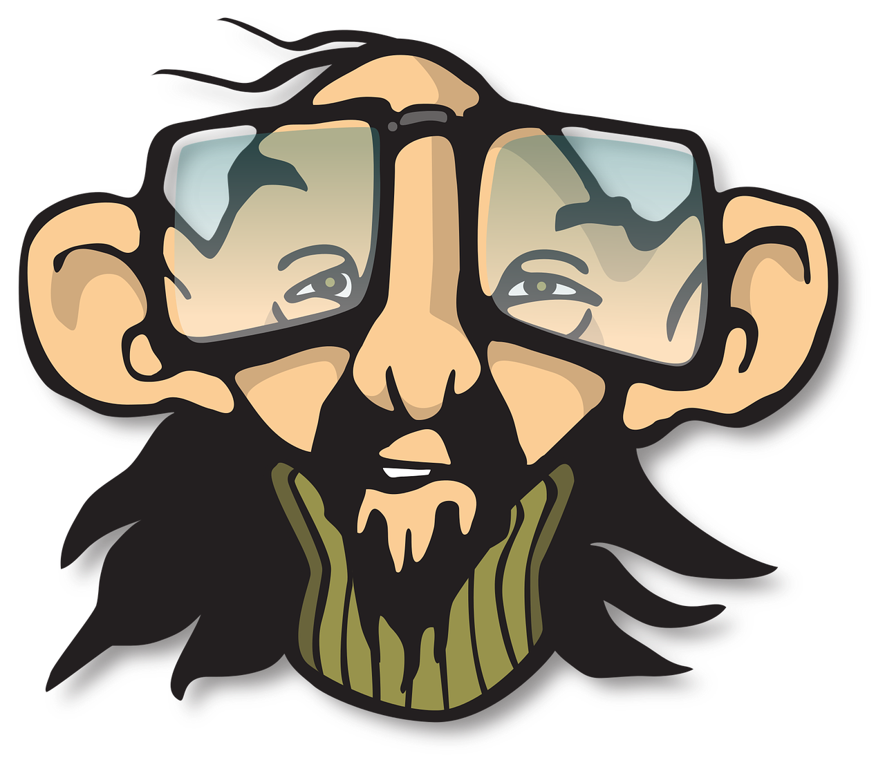 Cartoon Bald Man With Beard And Glasses