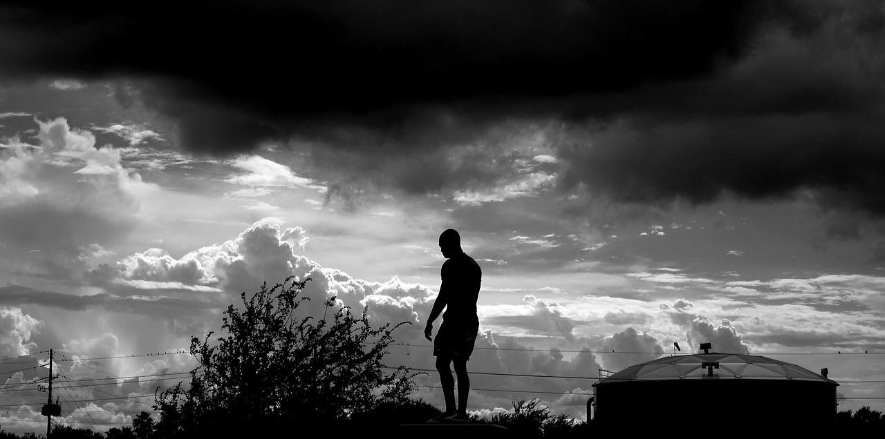 man black and white skyline free photo