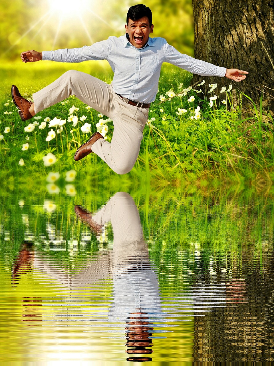 man happy air jump free photo