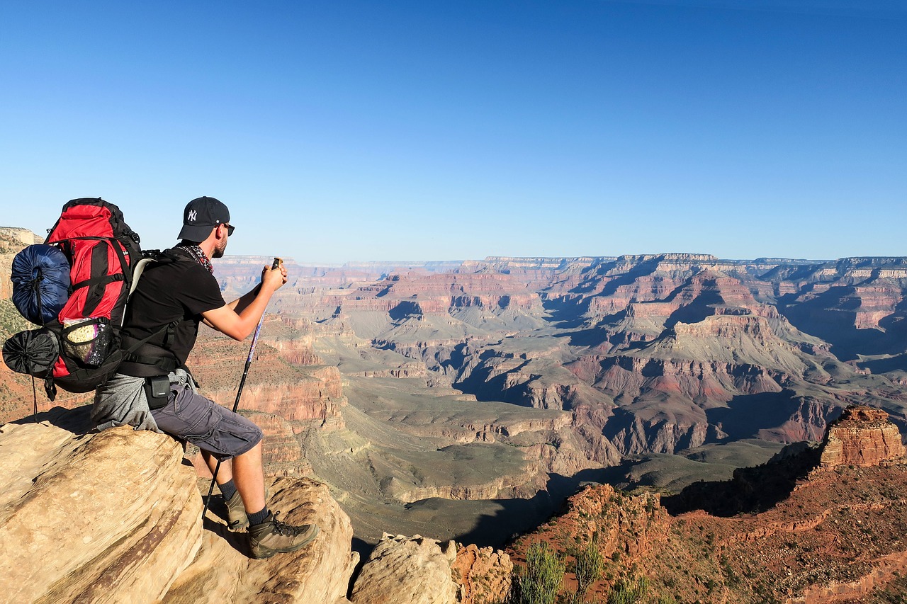 man backpack canyons free photo