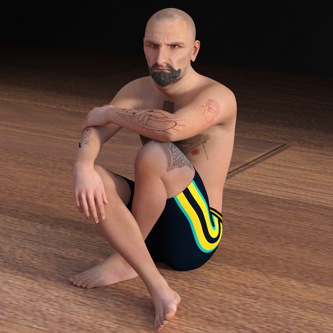 man sitting bald head free photo
