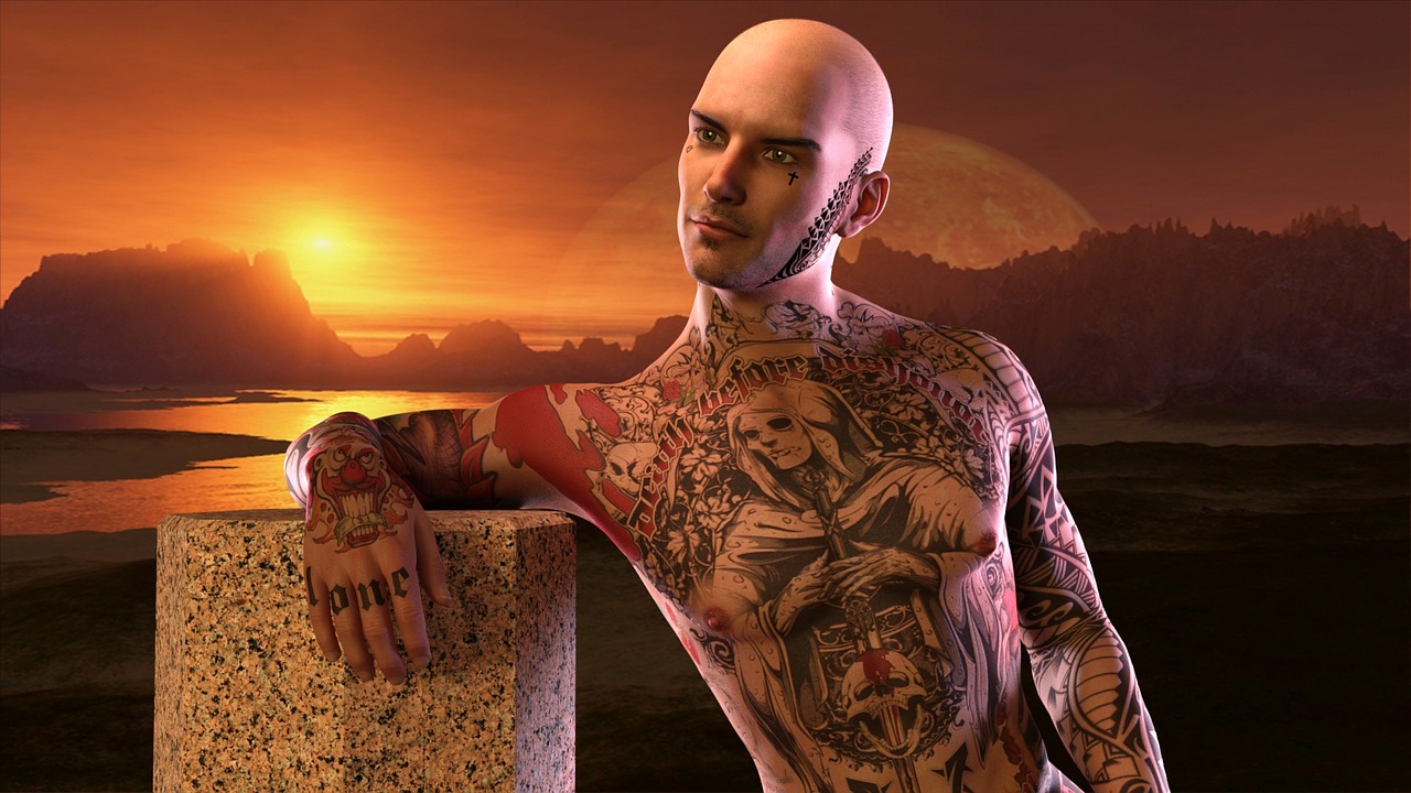 man extravagant tattoo free photo