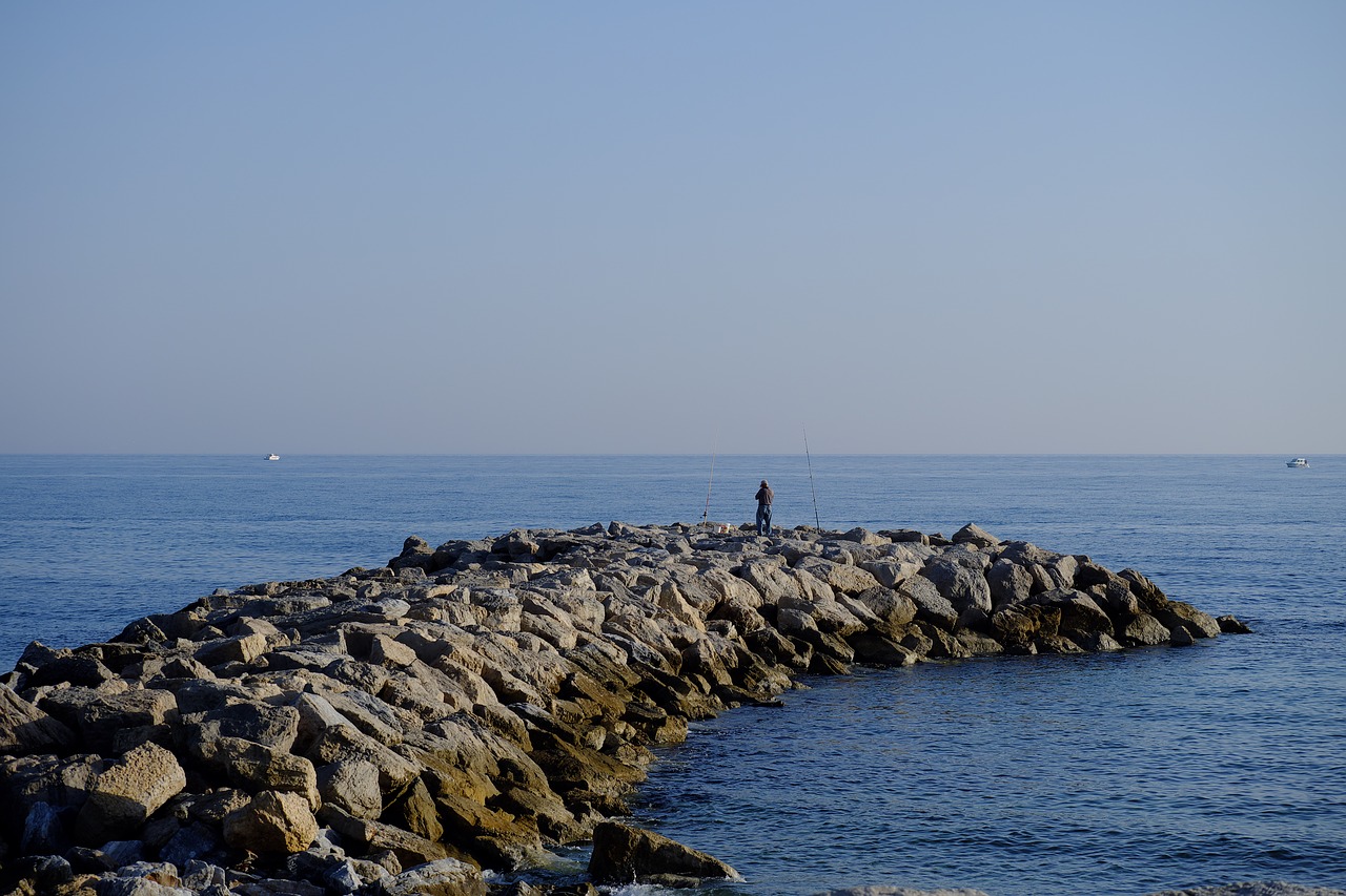 man fishing sea free photo