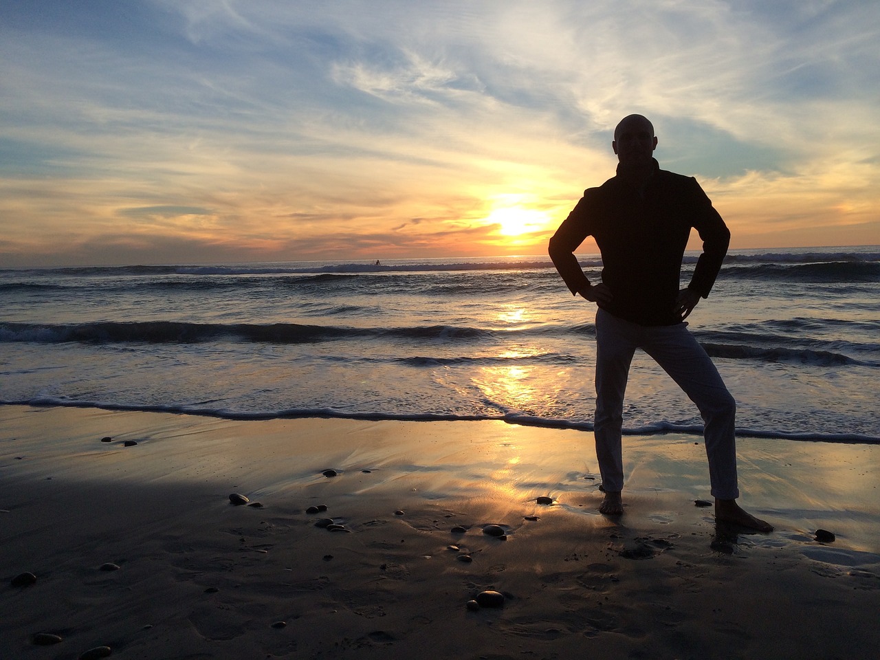 man  sunset  beach free photo