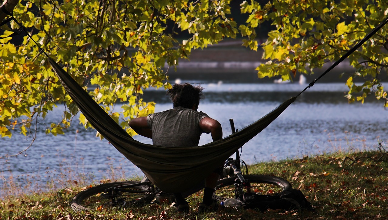 man  hammock  autumn free photo