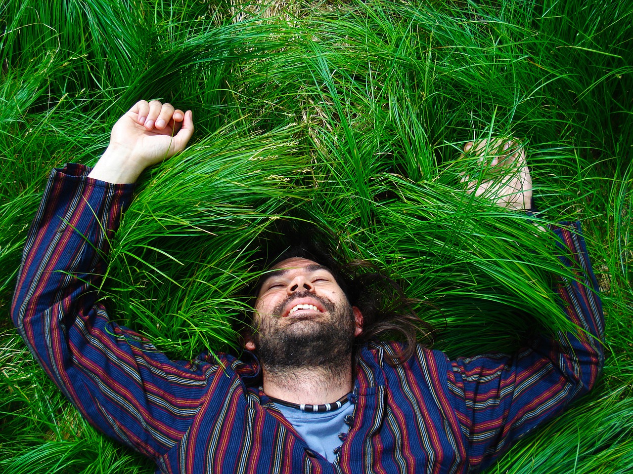 man grass happy free photo
