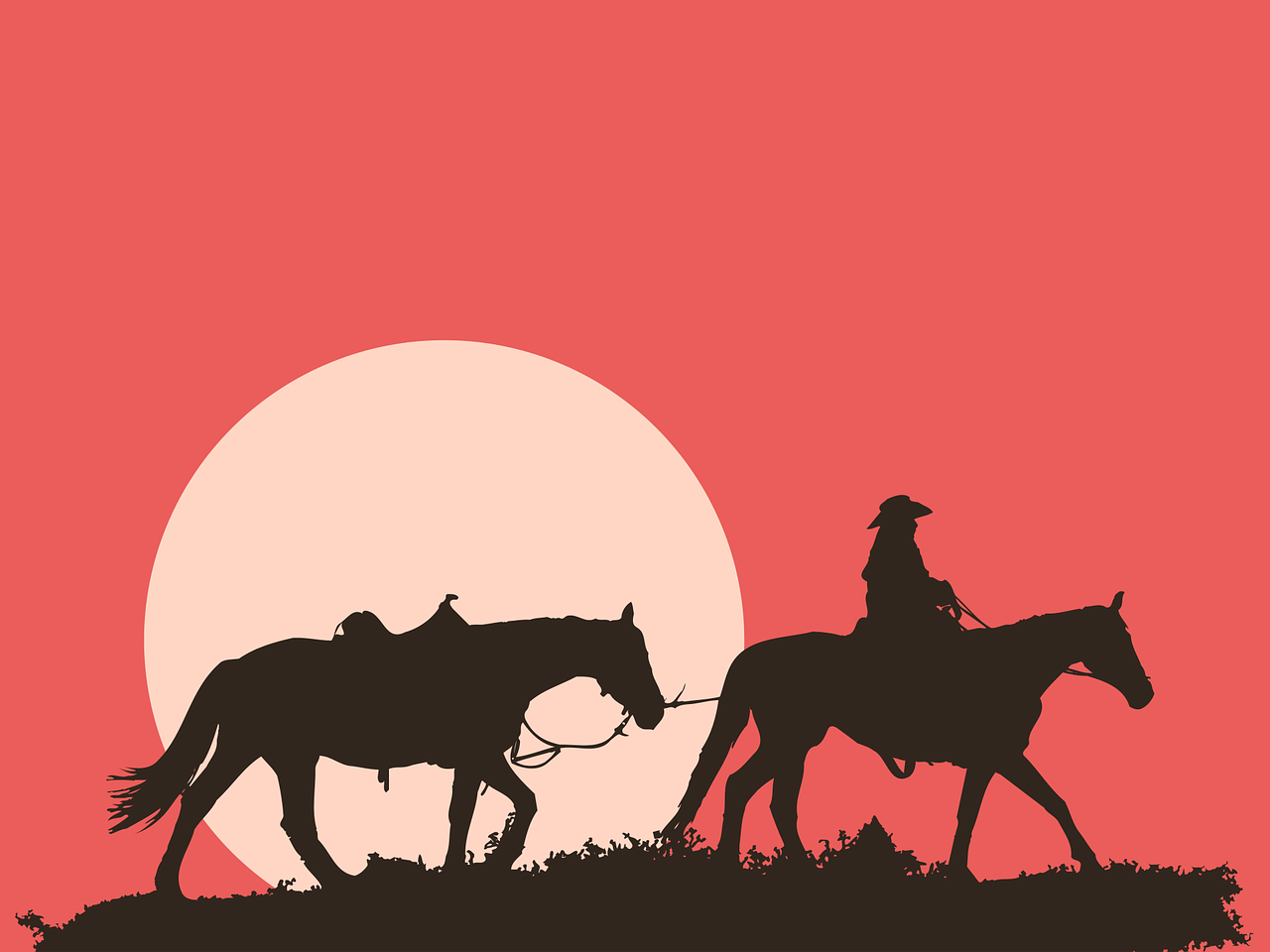 man and horses sunset silhouette free photo