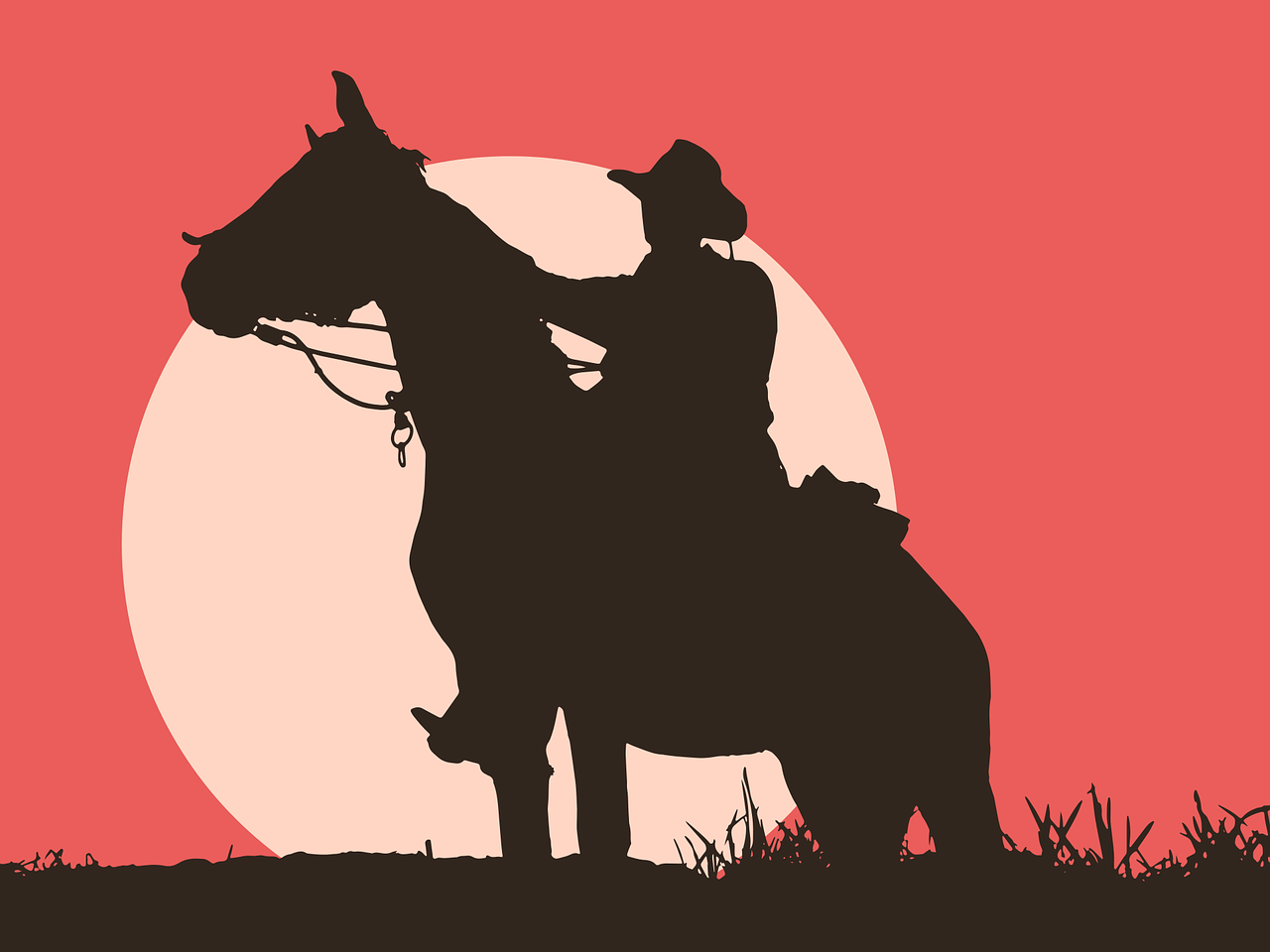 man and horses sunset silhouette free photo