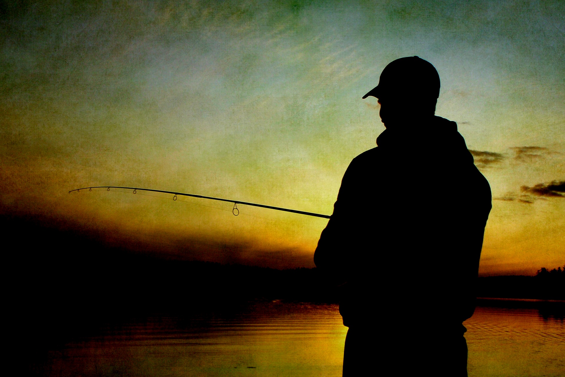 man fishing sunset free photo
