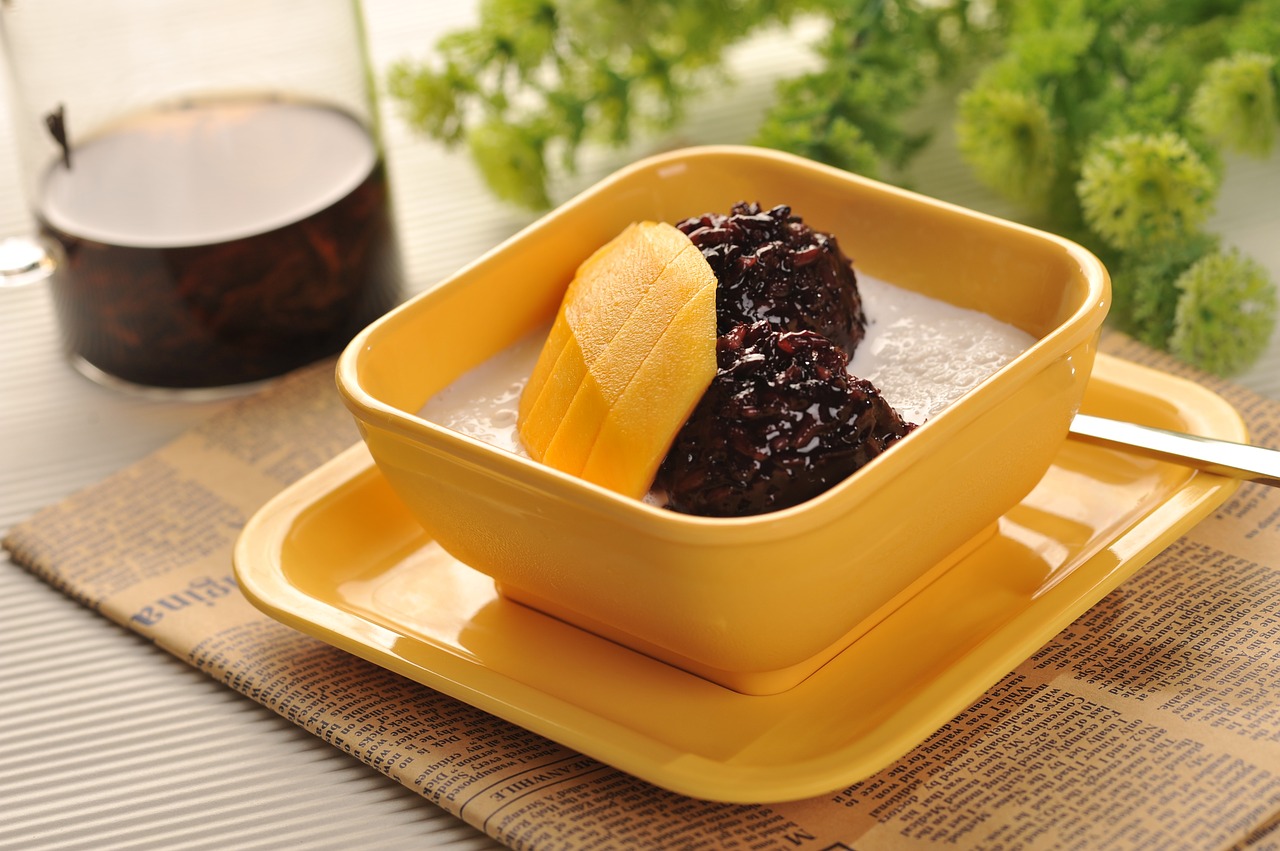 mango black rice fish mango black rice free photo