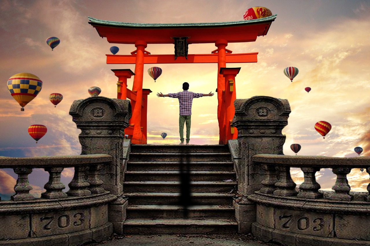 manipulation balloon shrine gate free photo