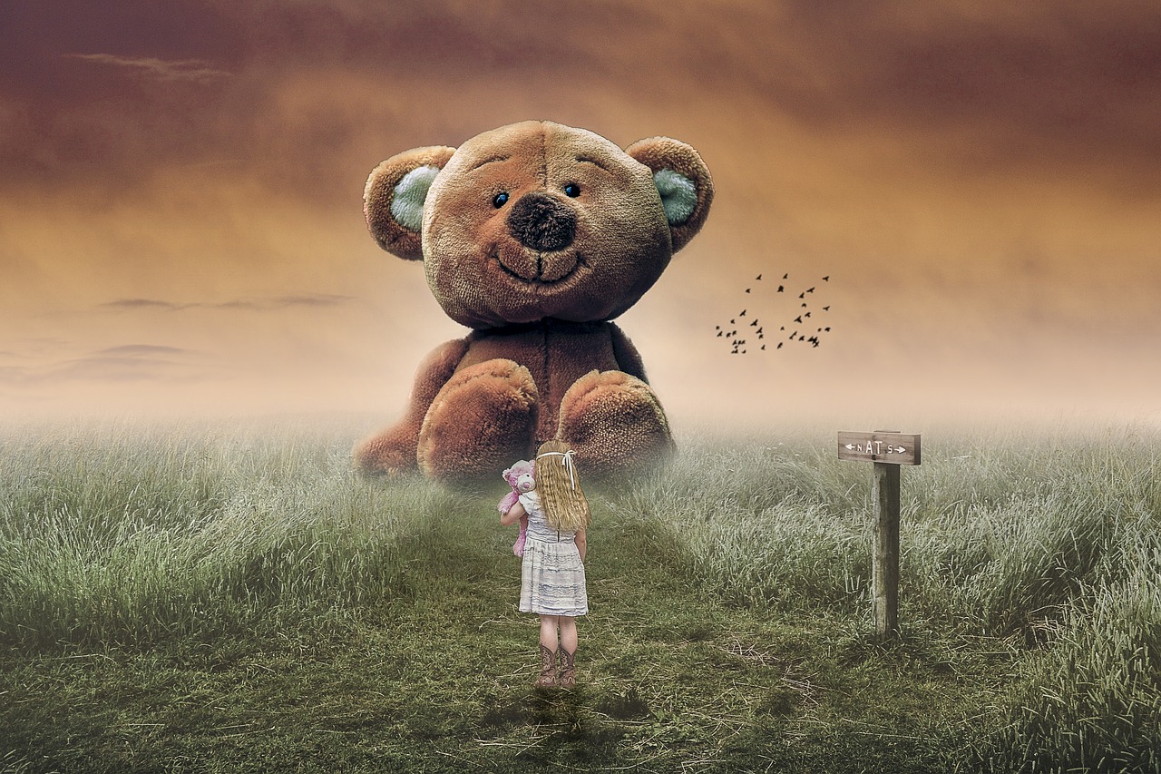 manipulation  teddy bear  girl free photo