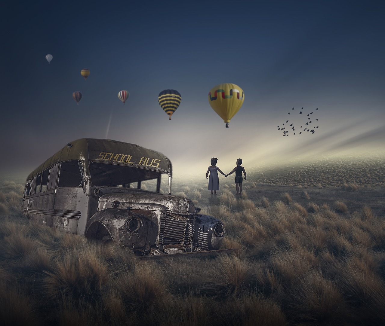 manipulation  balloons  old car free photo