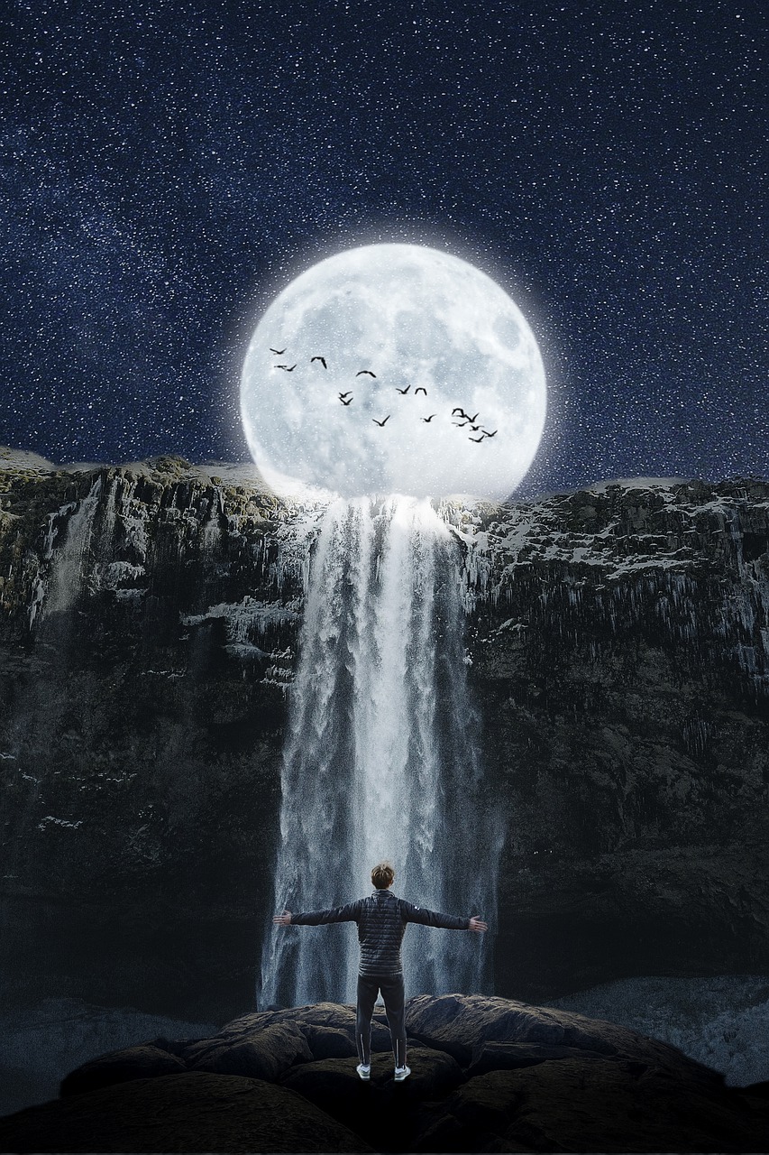 manipulation  waterfall  moon free photo