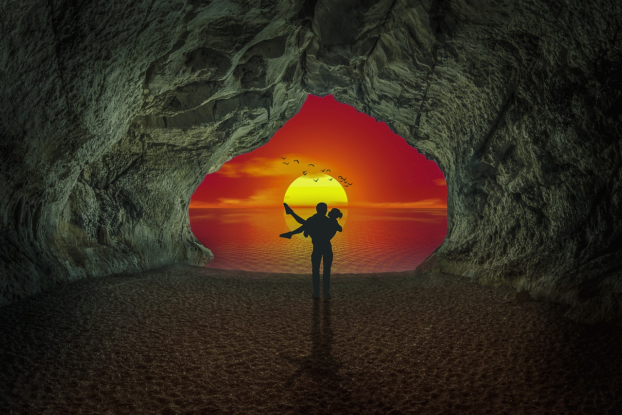 manipulation  sunset  cave free photo
