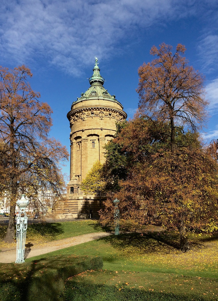 mannheim water tower autumn mood free photo