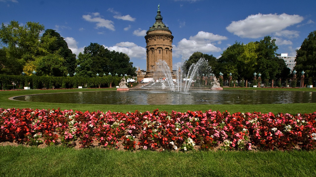 mannheim water tower flowers free photo