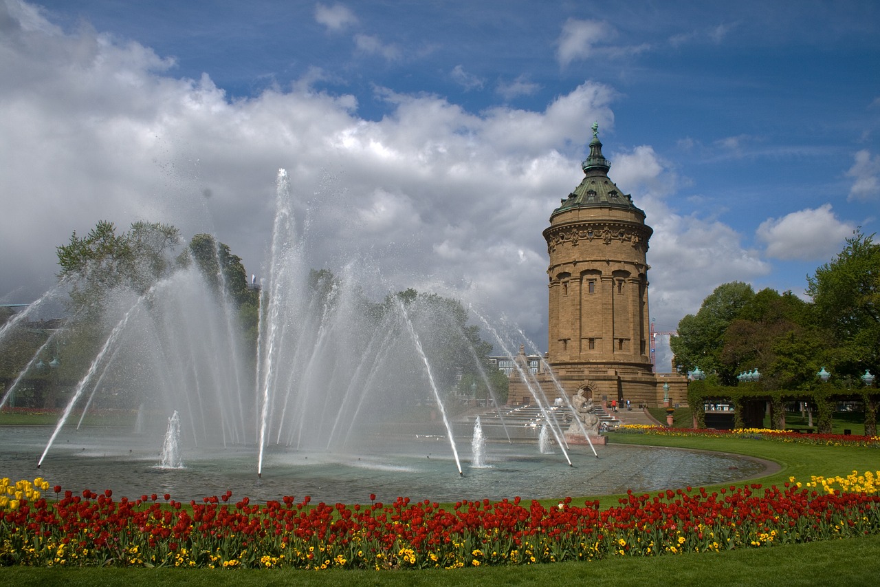 mannheim water tower flowers free photo