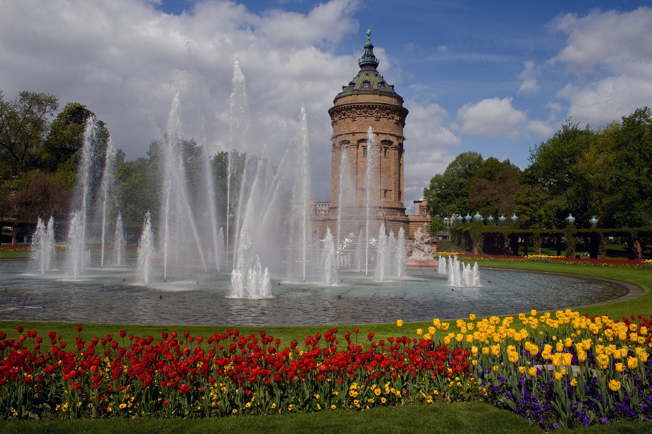 mannheim water tower flowers free photo