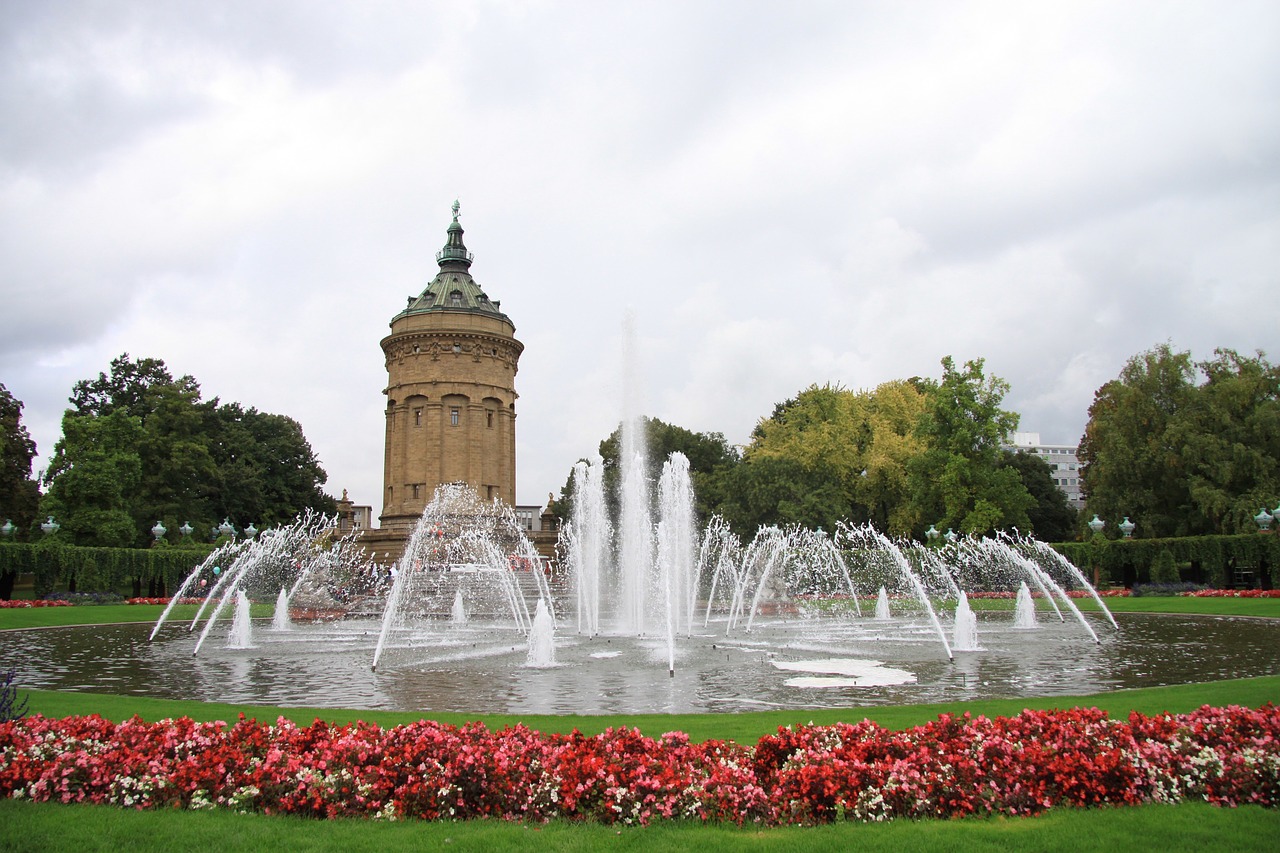 mannheim water tower flowers free photo