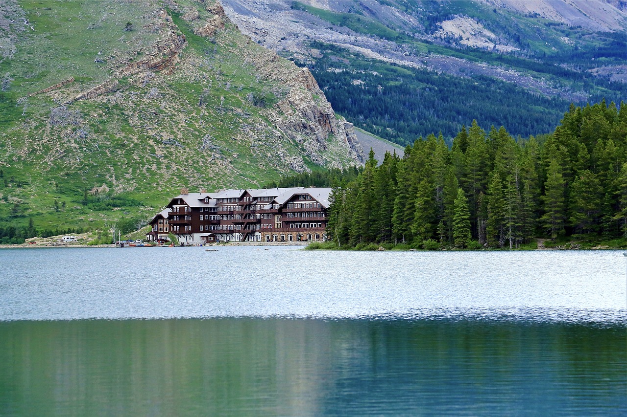 many glacier hotel swiftcurrent lake lake free photo