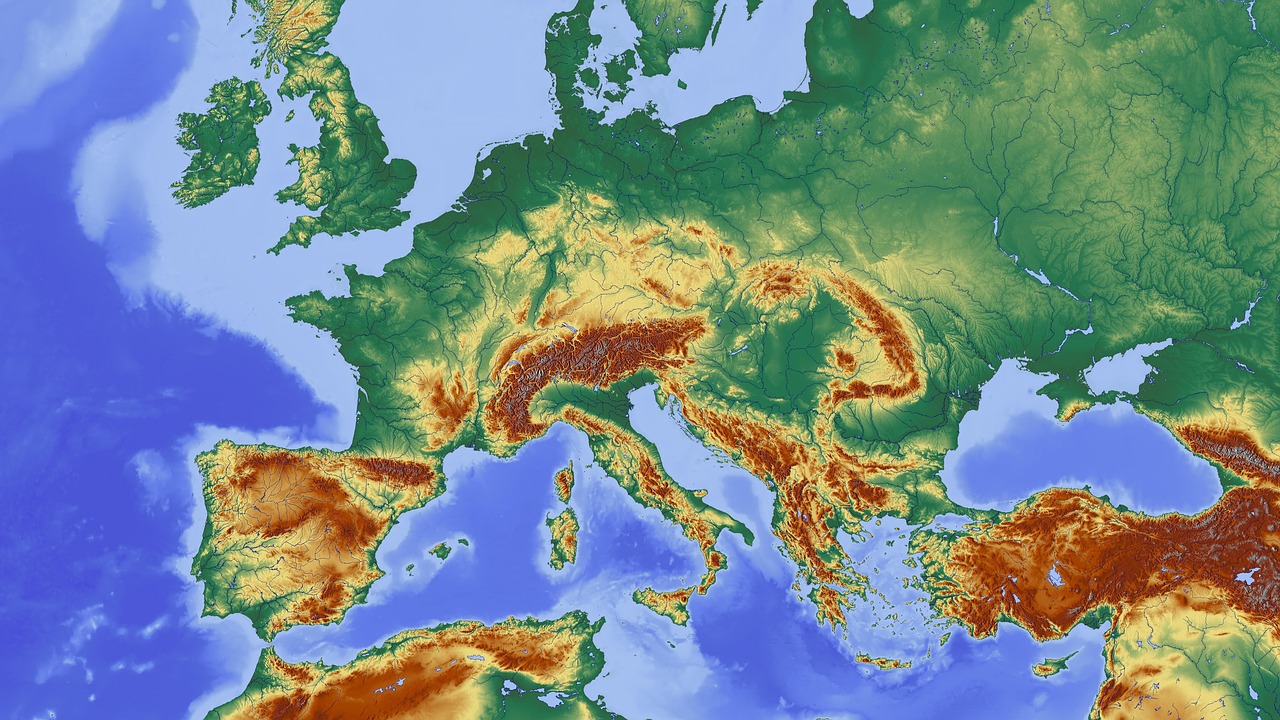 World in Mercator Projection, Shaded Relief and Colored Height