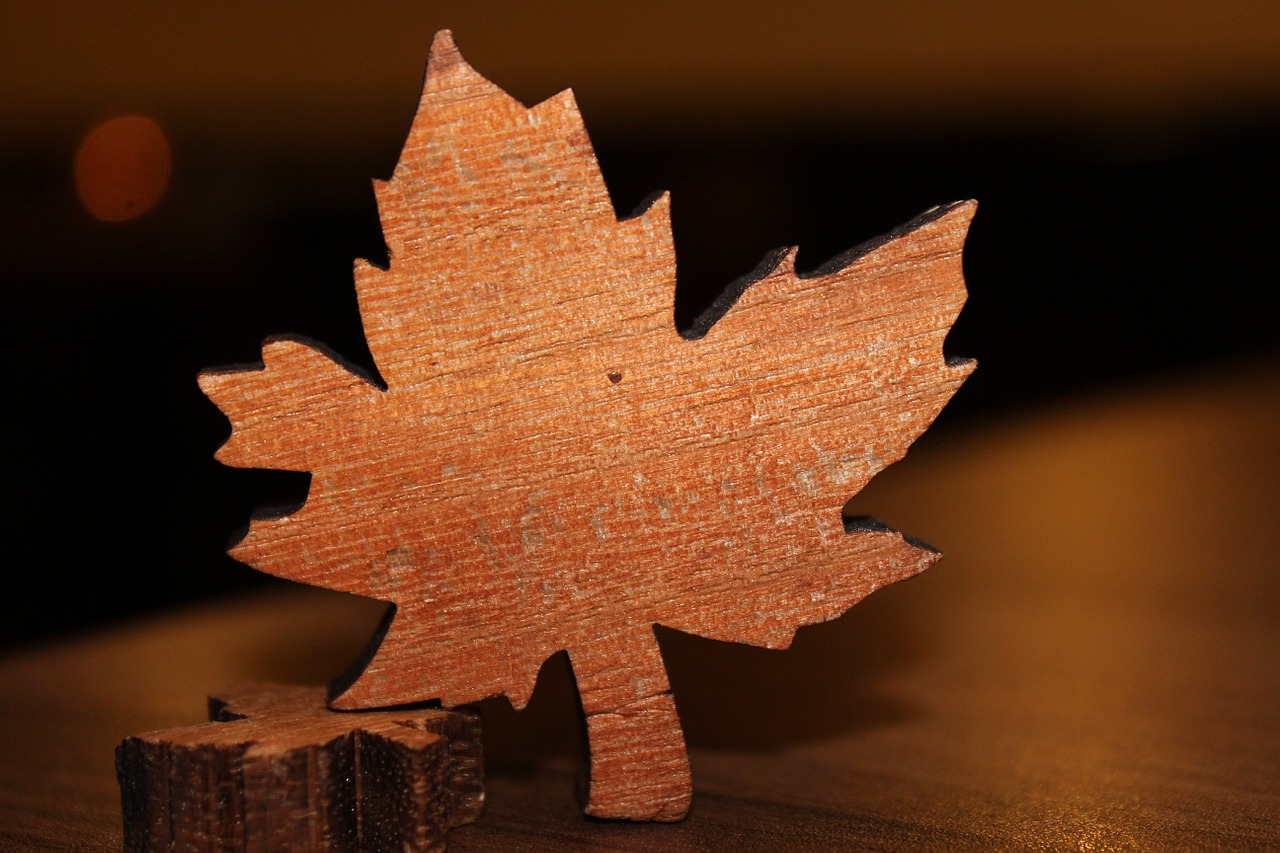 maple leaf wood table decorations free photo