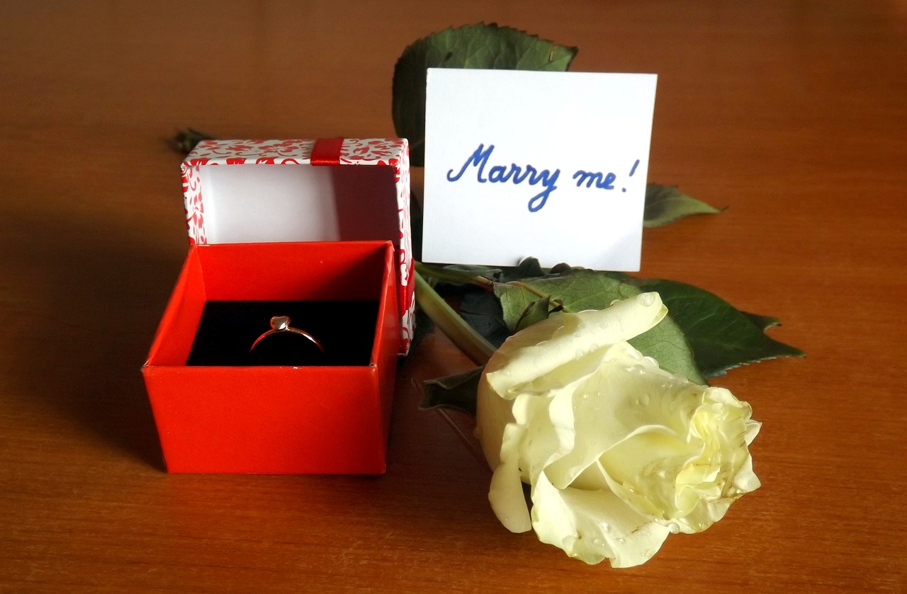 marry me engagement ring rose free photo