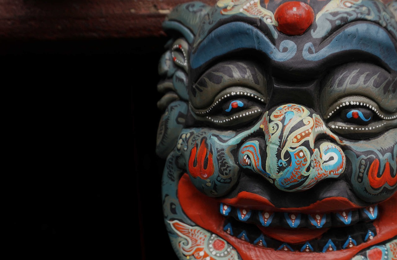 mask wood carving hanging temple free photo