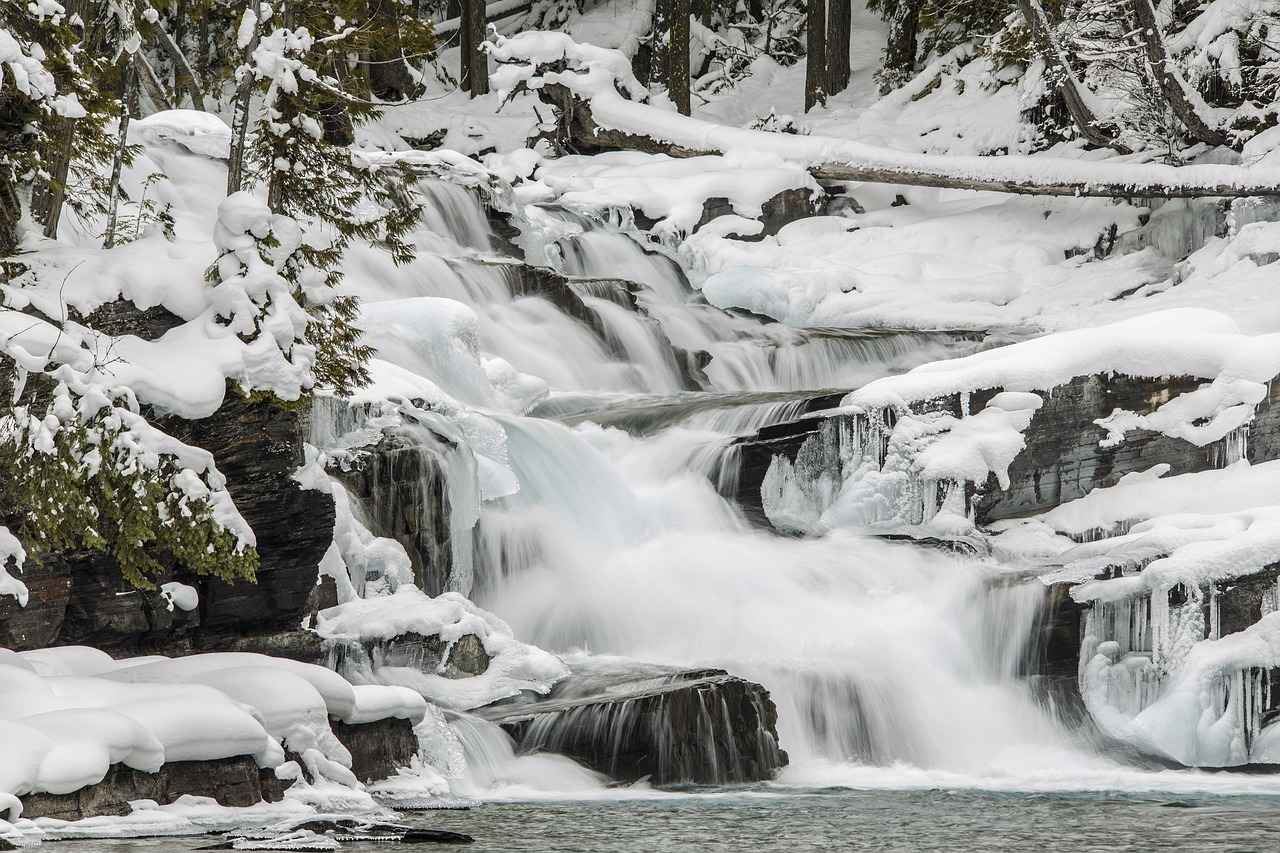 mcdonald creek winter snow free photo