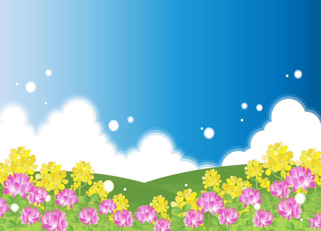 meadow background  flowers  clouds free photo