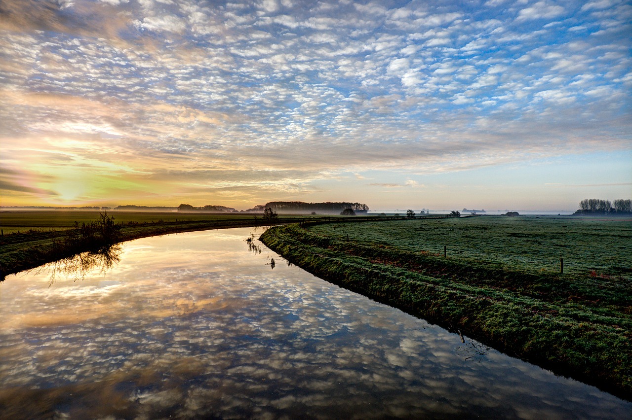 meadows river sunrise free photo