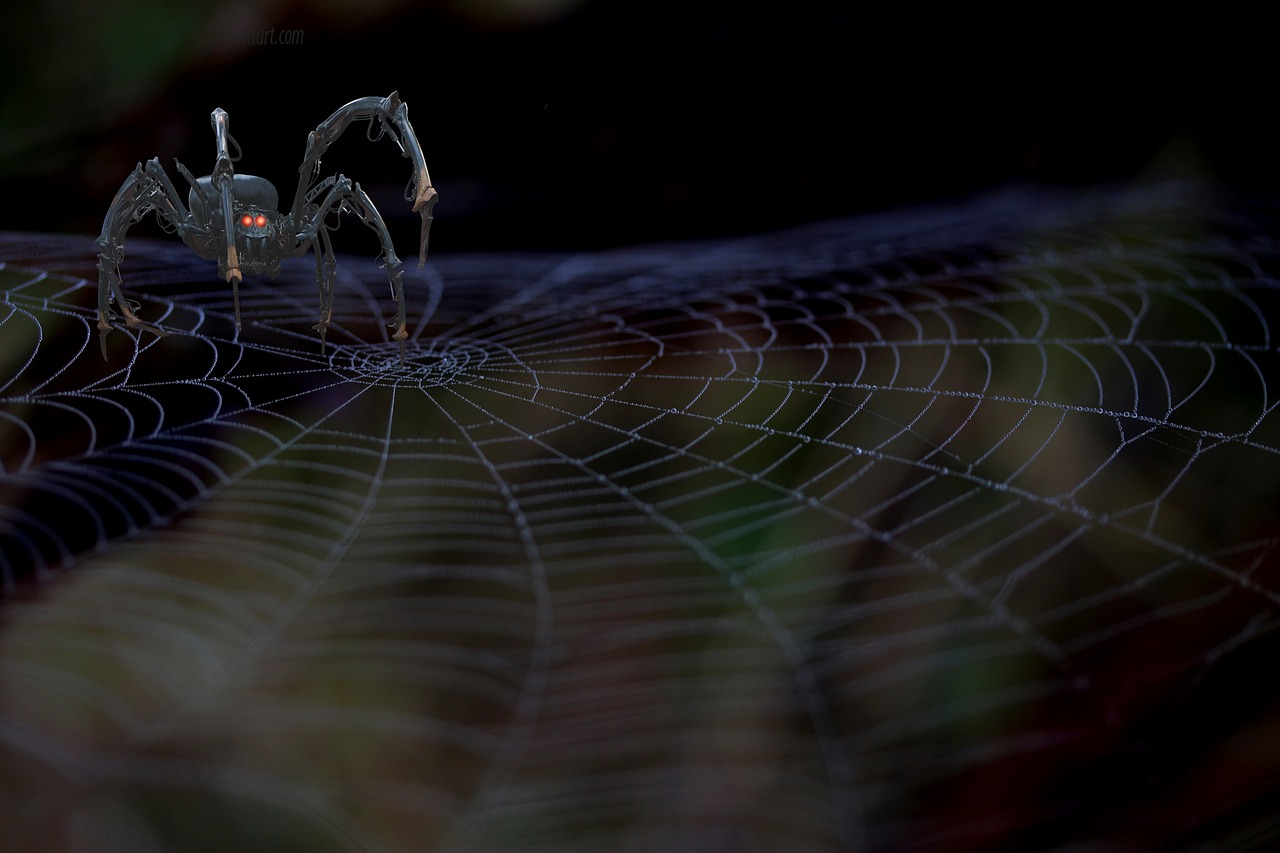 mechanical spider  spider web  fantasy free photo