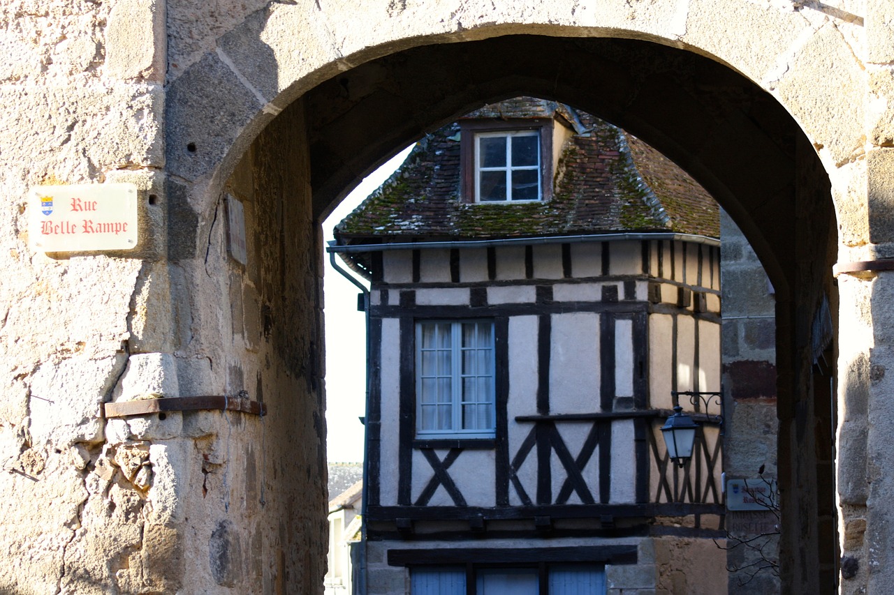 medieval archway st benoit du sault french timber framed building free photo