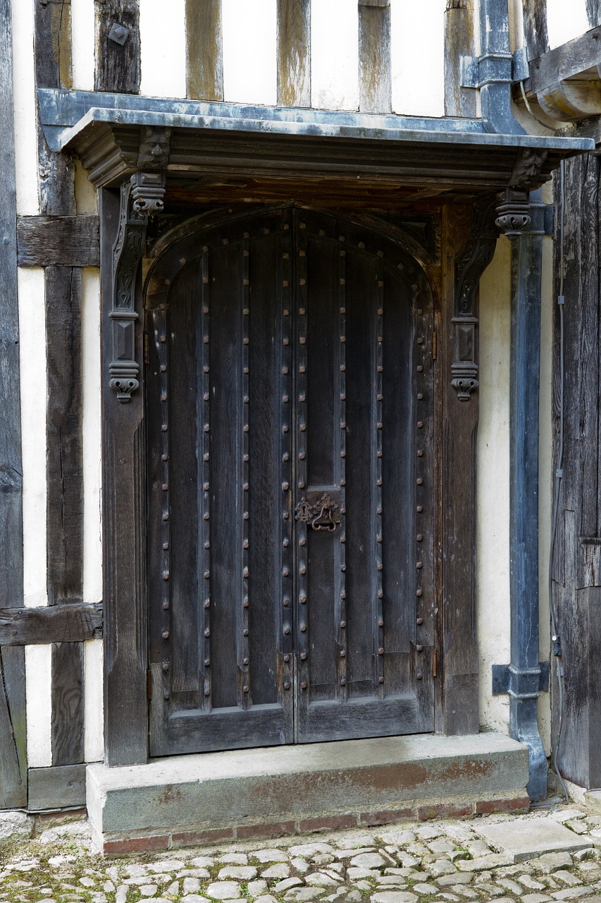 medieval oak door and surround canopy lead roof free photo