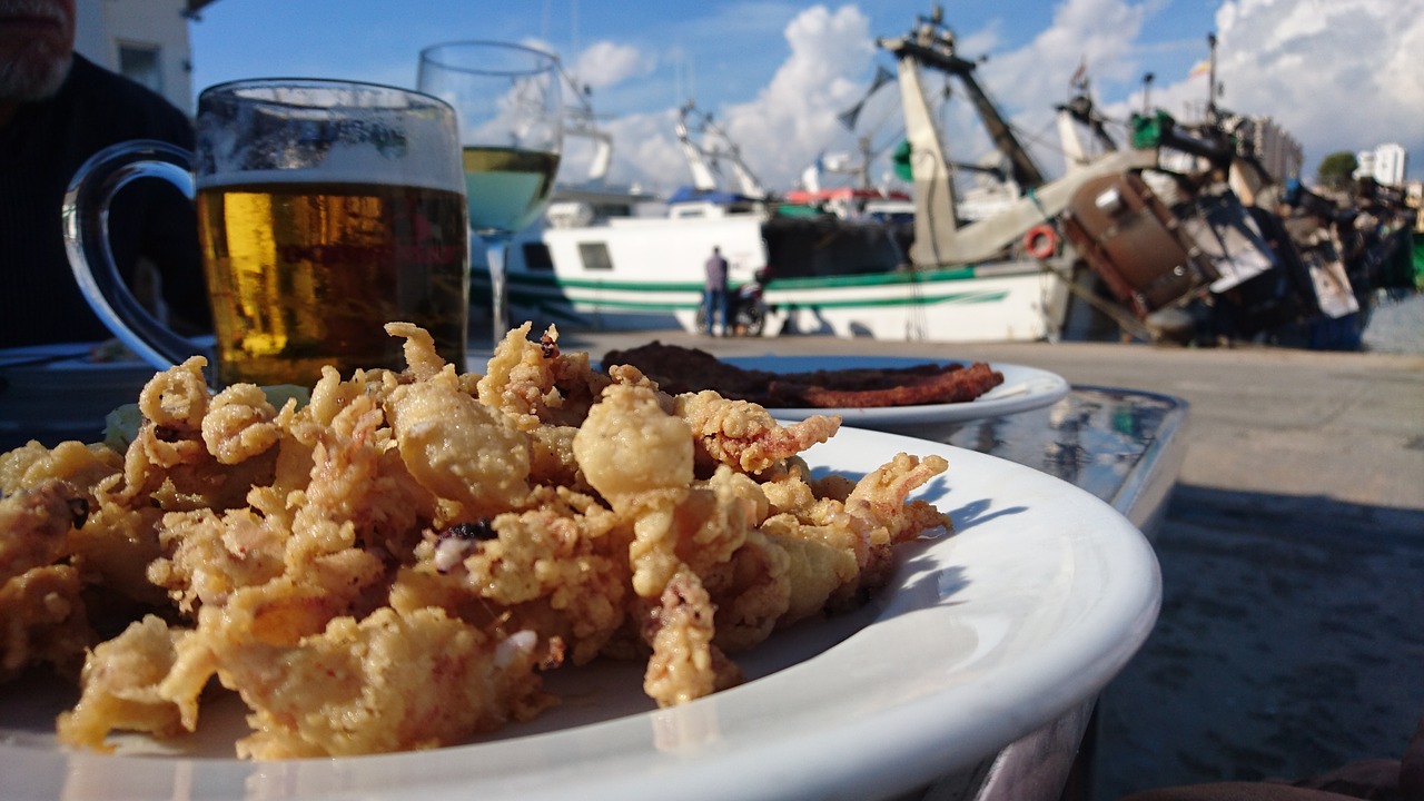 mediterranean cuisine  squid  beer free photo
