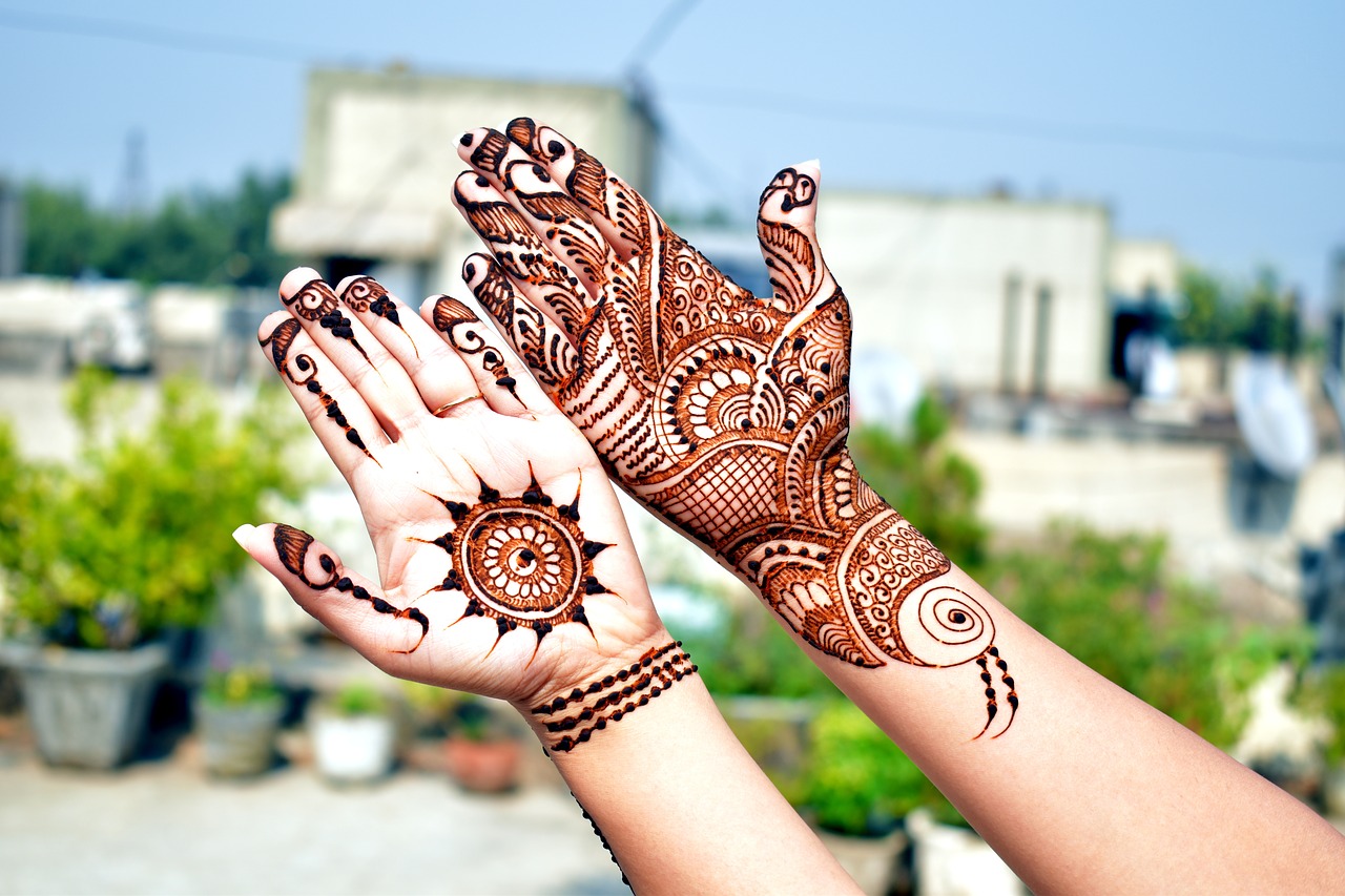 mehndi color imprints decorated hands free photo