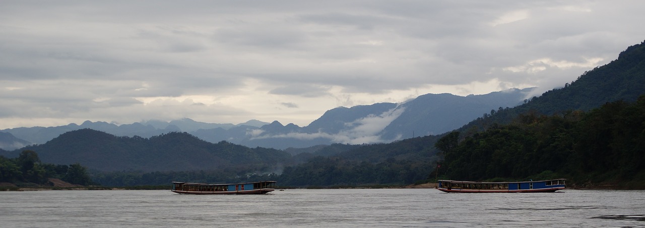 mekong boat mountains free photo