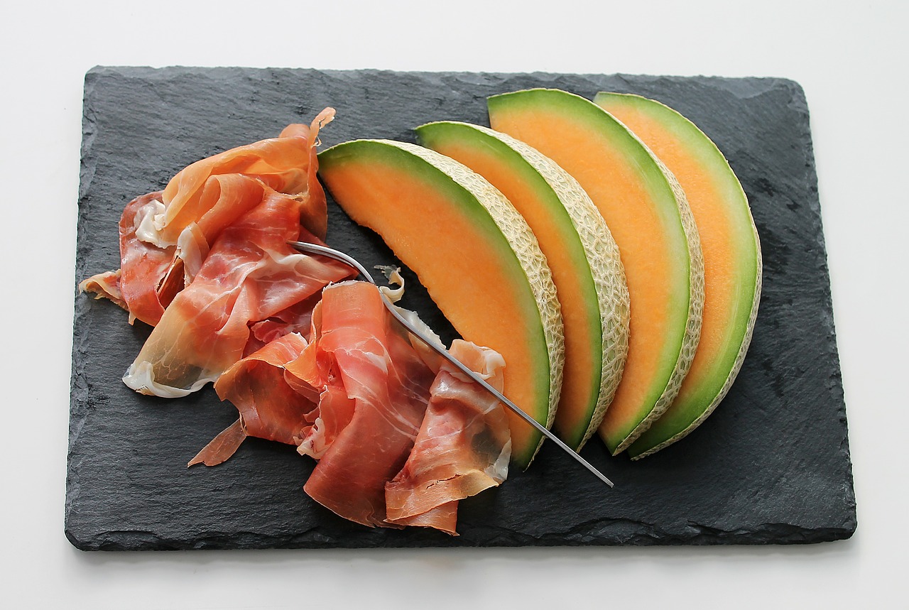 melon ham fruit free photo