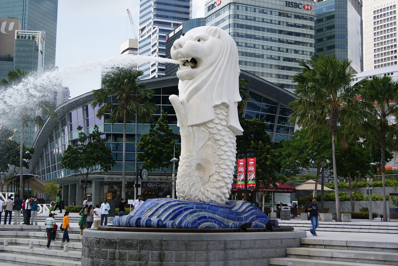 merlion statue singapore architecture free photo