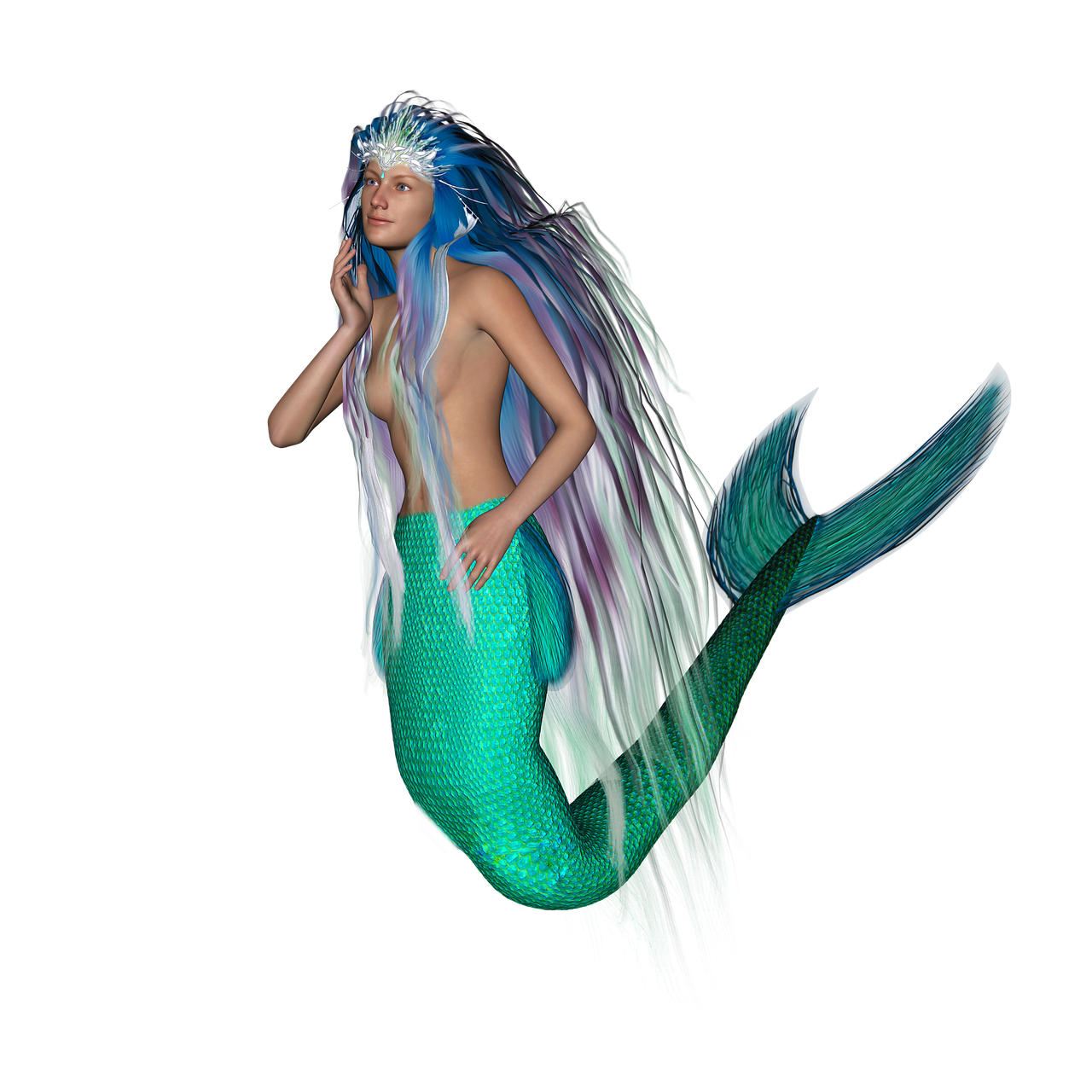 Adult Female Blue Mythical Sea Creature Human Fish Mermaid Tail Costume Fin