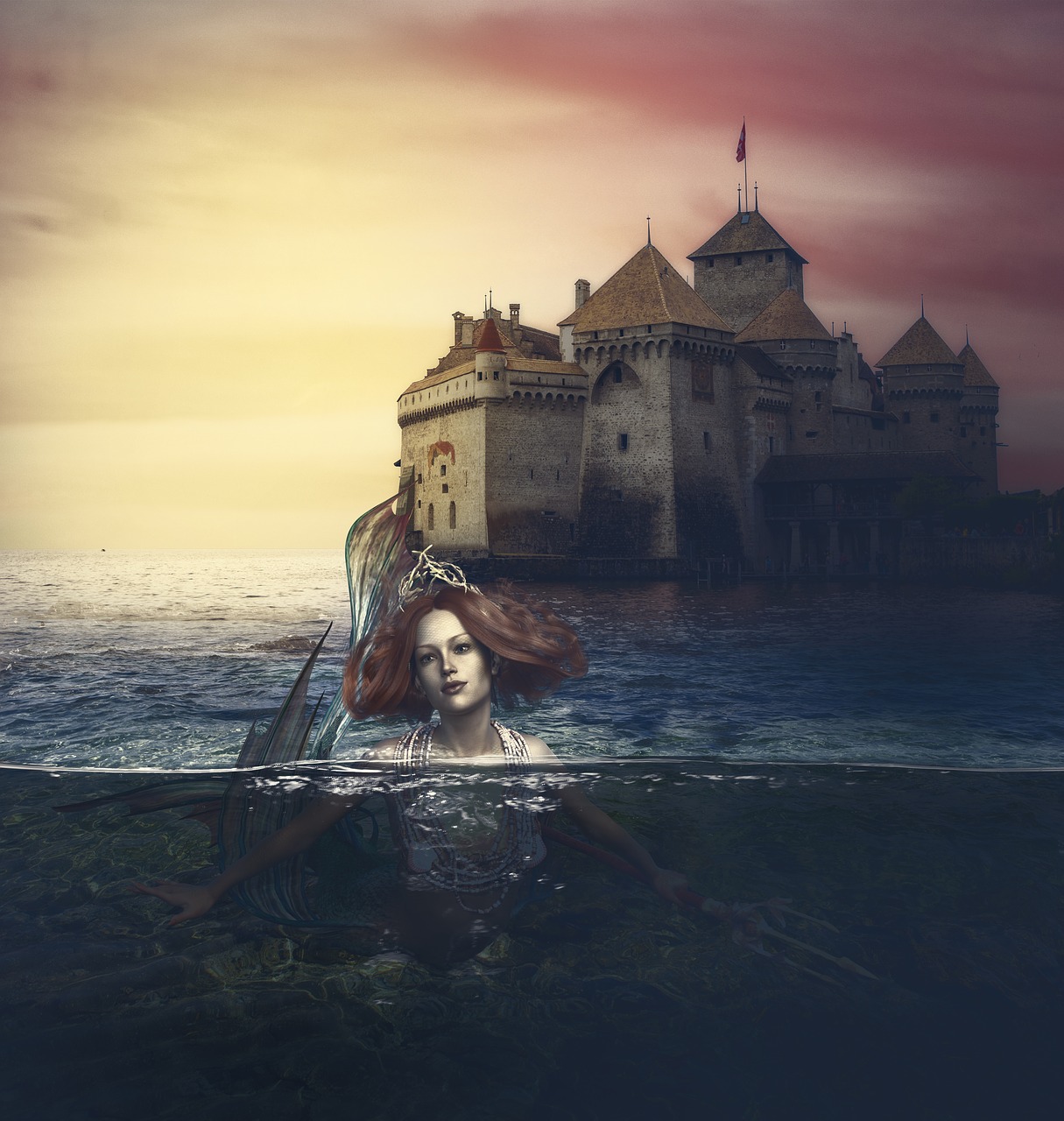 mermaid  castle  sea free photo