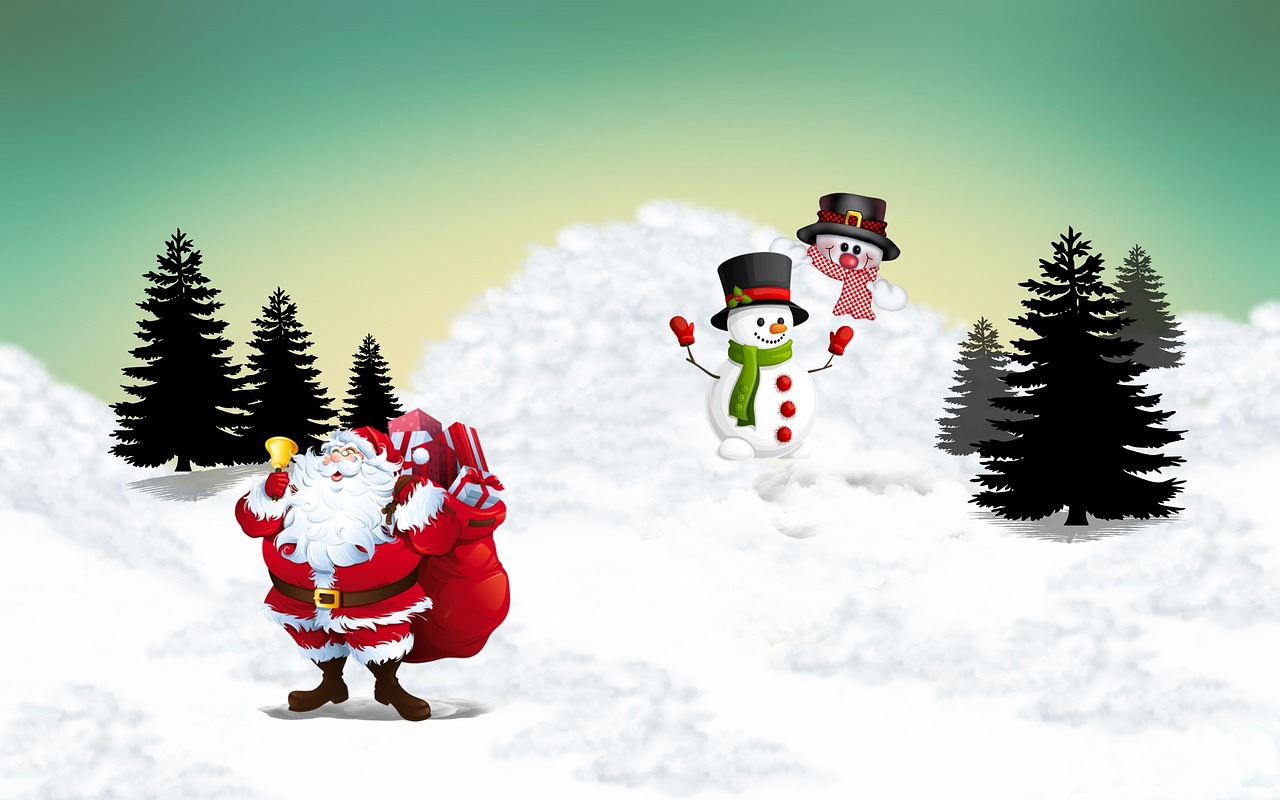 merry christmas santa claus snowman free photo