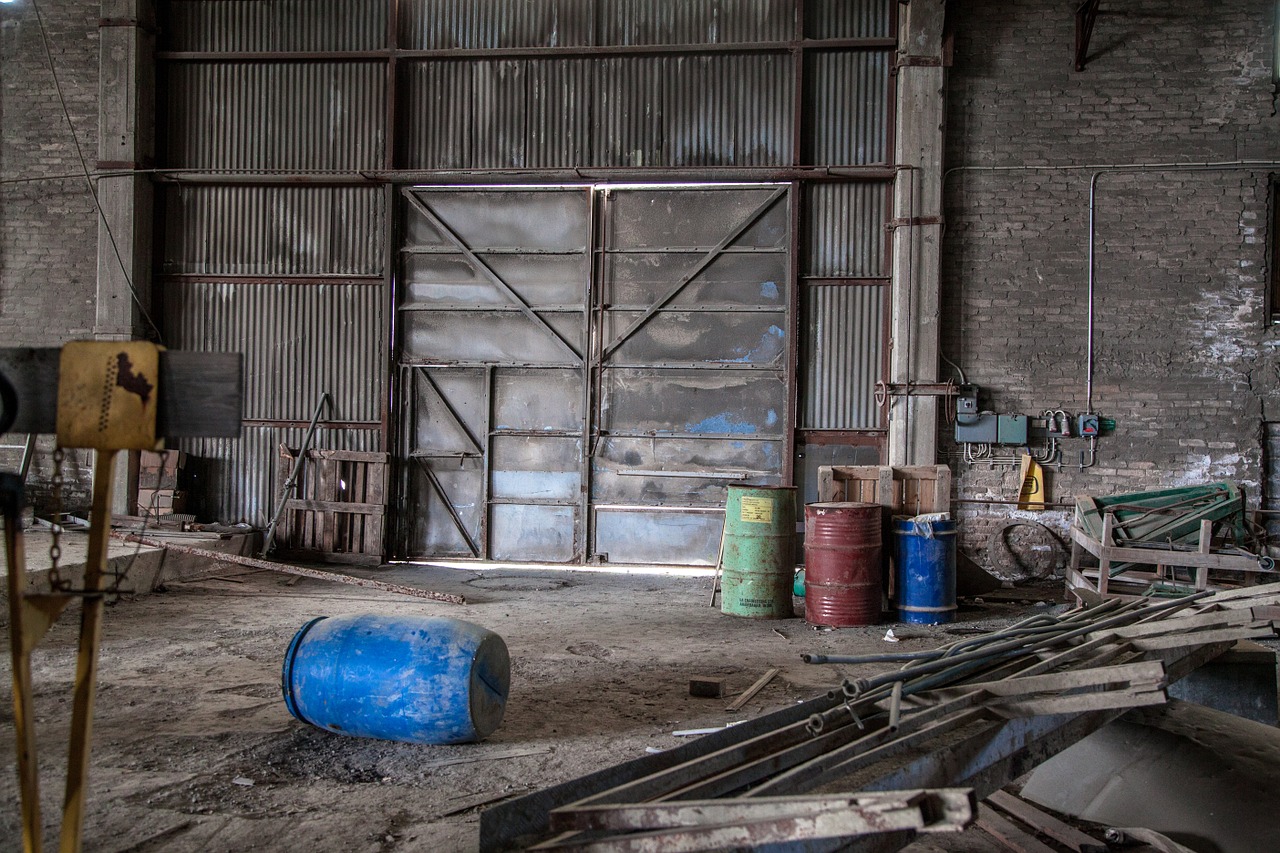 metallic door destruction abandoned factory free photo